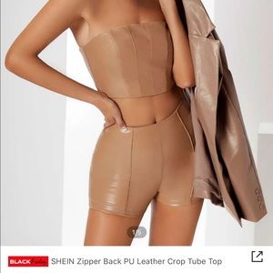 SHEIN leather zipper back tube crop top